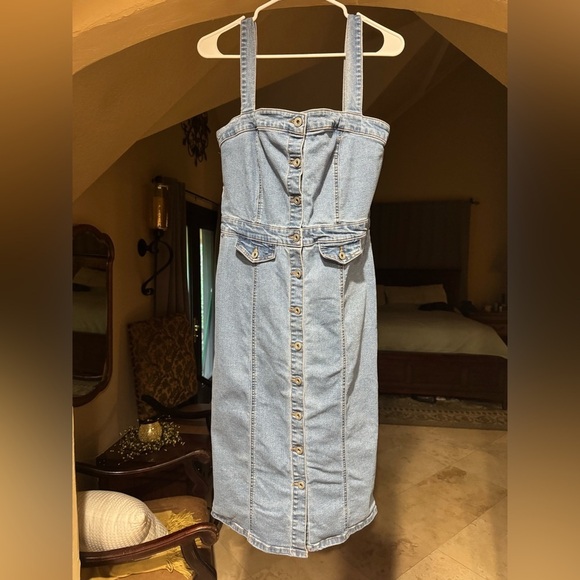 Girl-ish Denim - Stylish Blue Denim Button-Front Dress